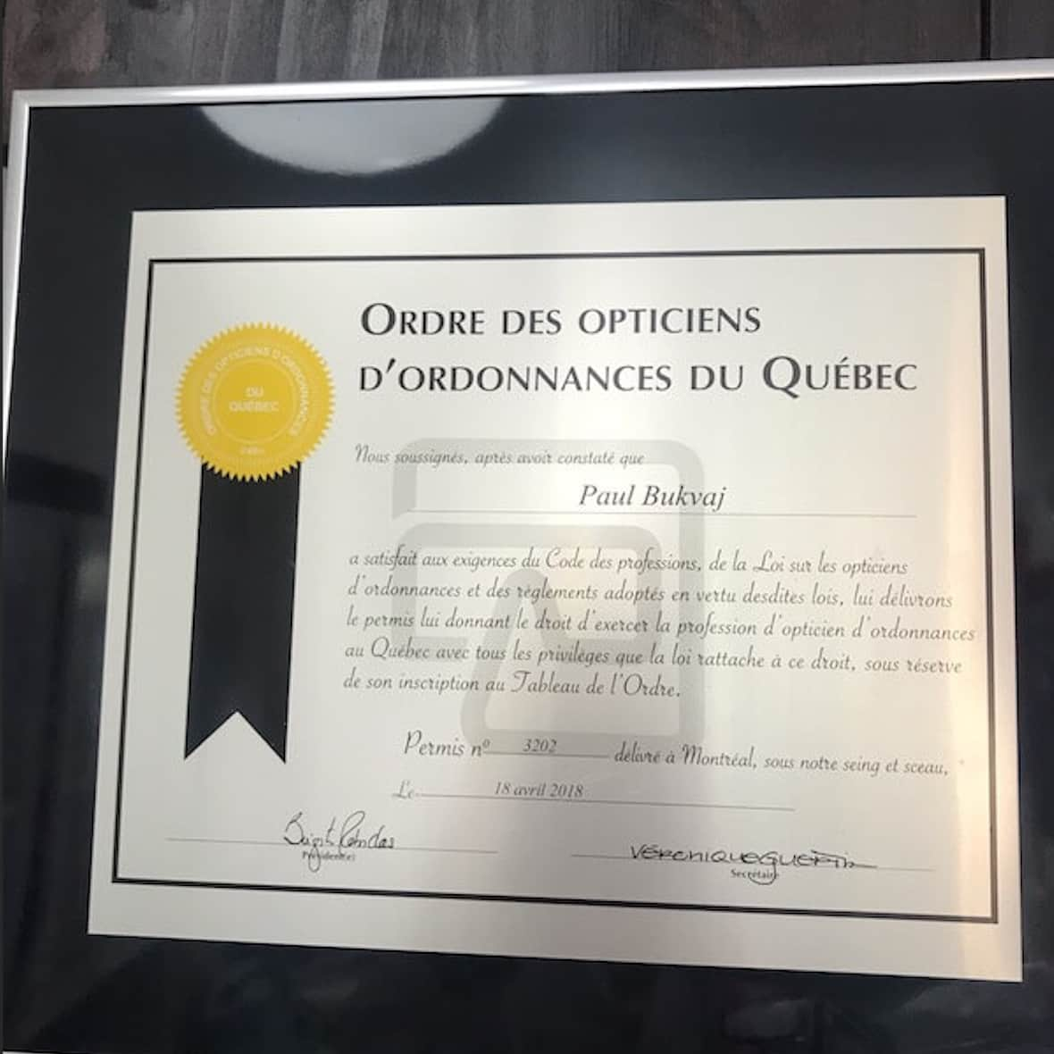 diplome ordre des opticiens